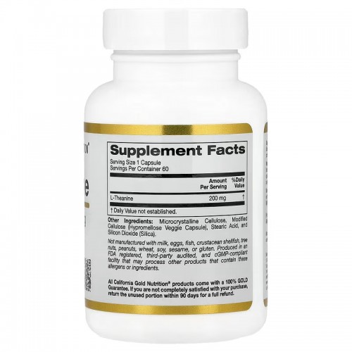 Аминокислота California Gold Nutrition L-Theanine 200 mg, 60 вегакапсул CN17143 California Gold Nutrition Аминокислота California Gold Nutrition L-Theanine 200 mg, 60 вегакапсул CN17143 California Gold Nutrition