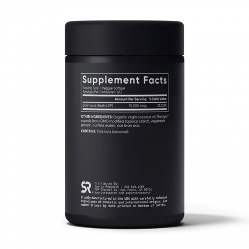 Biotin 10,000mcg - 120 veg softgels 2023-10-3447 Sport Research Biotin 10,000mcg - 120 veg softgels 2023-10-3447 Sport Research