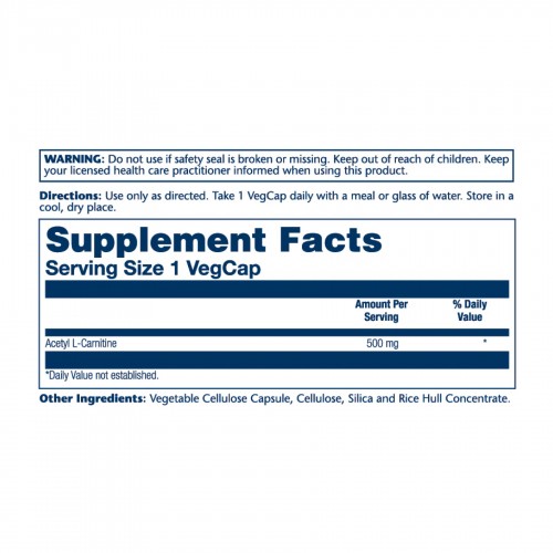 Acetyl L-Carnitine 500mg - 30 vcaps 2023-10-3019 Solaray Acetyl L-Carnitine 500mg - 30 vcaps 2023-10-3019 Solaray