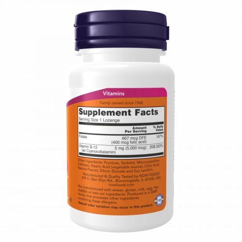 B-12 5000mcg + Folic - 60 lozenges 2022-10-1429 Now Foods B-12 5000mcg + Folic - 60 lozenges 2022-10-1429 Now Foods