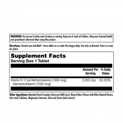 B-12 Methylcobalamin and Adenosylcobalamin 2000mcg - 60 tabs 2022-10-1768 KAL B-12 Methylcobalamin and Adenosylcobalamin 2000mcg - 60 tabs 2022-10-1768 KAL