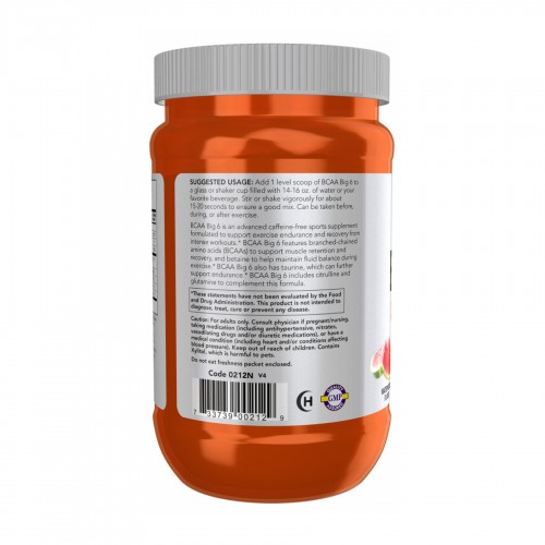 BCAA Big 6 Powder - 600g Watermelon 2023-10-4524 Now Foods BCAA Big 6 Powder - 600g Watermelon 2023-10-4524 Now Foods