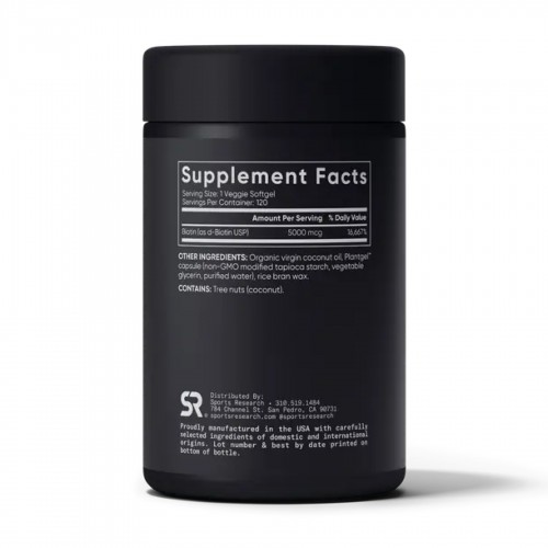 Biotin 5000mcg - 120 veg softgels 2023-10-3448 Sport Research Biotin 5000mcg - 120 veg softgels 2023-10-3448 Sport Research