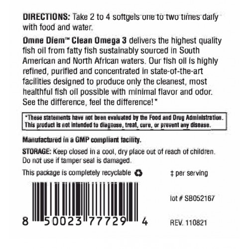 OmneDiem Clean Omega 3 - 120 Softgels 2022-10-2780 OmneDiem Clean Omega 3 - 120 Softgels 2022-10-2780