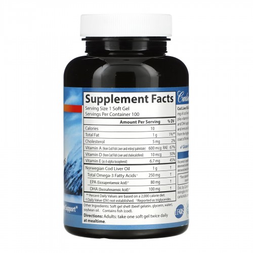 Cod Liver Oil Super 1000mg - 100 softgels 2023-10-3889 Carlson Laboratories Cod Liver Oil Super 1000mg - 100 softgels 2023-10-3889 Carlson Laboratories