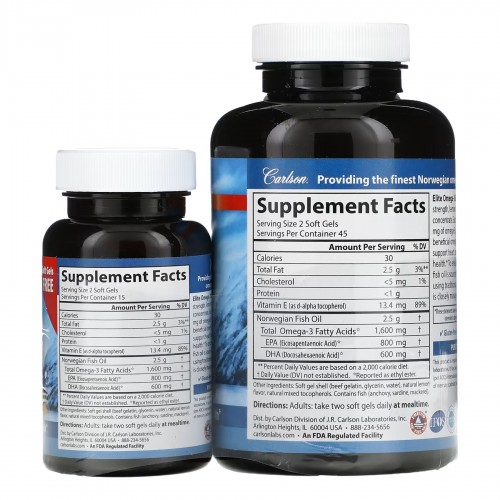 Carlson Laboratories Elite Omega-3 Gems - 90+30 softgels 2022-10-2506 Carlson Laboratories Elite Omega-3 Gems - 90+30 softgels 2022-10-2506