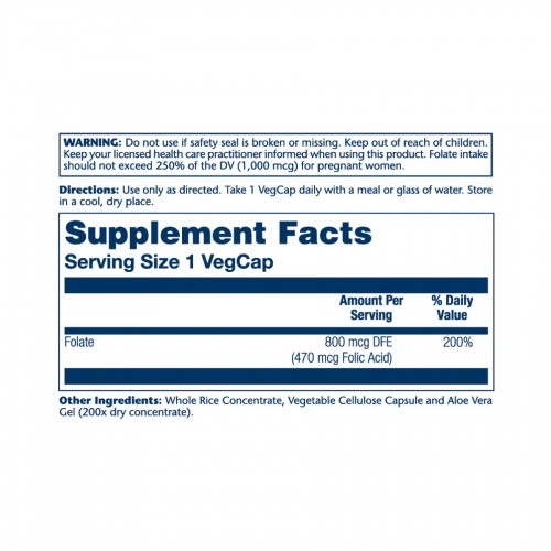 Solaray Folic Acid 470 mcg (800 mcg DFE) - 100 caps 2023-10-4428 Solaray Folic Acid 470 mcg (800 mcg DFE) - 100 caps 2023-10-4428