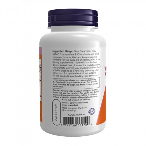 Glucosamine & Chondroitin with MSM - 180 vcaps 2023-10-3872 Now Foods Glucosamine & Chondroitin with MSM - 180 vcaps 2023-10-3872 Now Foods