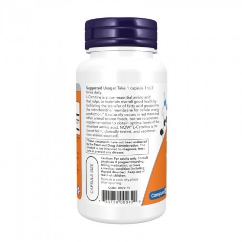 L-Carnitine 500mg - 180 caps 2023-10-4515 Now Foods L-Carnitine 500mg - 180 caps 2023-10-4515 Now Foods