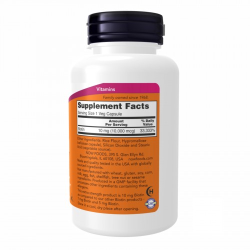 BIOTIN 10mg (10,000mcg) - 120 vcaps 2022-10-0007 Now Foods BIOTIN 10mg (10,000mcg) - 120 vcaps 2022-10-0007 Now Foods