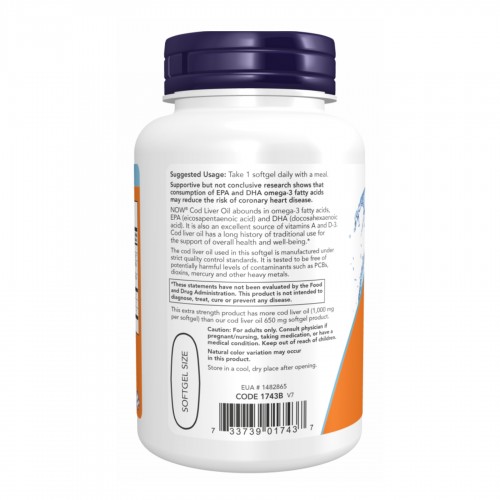 Cod Liver Oil 1000mg - 180 sgels 2022-10-2376 Now Foods Cod Liver Oil 1000mg - 180 sgels 2022-10-2376 Now Foods