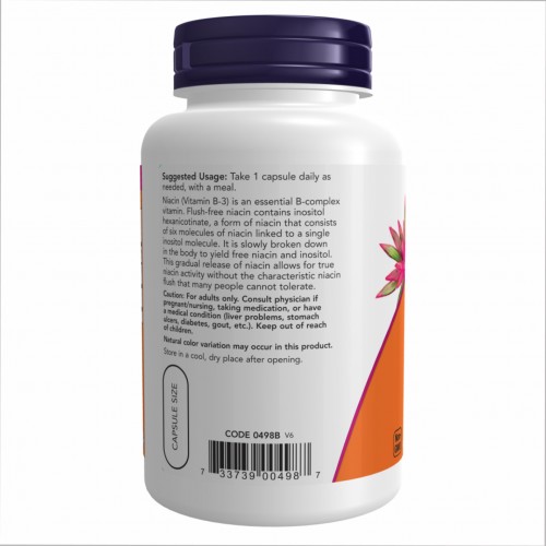 Flush Free Niacin 500mg - 90 vcaps 2022-10-0666 Now Foods Flush Free Niacin 500mg - 90 vcaps 2022-10-0666 Now Foods