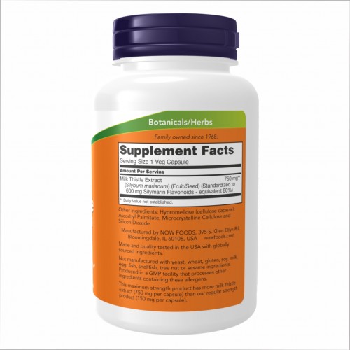 Milk Thistle Extract 750mg Silymarin 600mg - 90 vcaps 2022-10-2313 Now Foods Milk Thistle Extract 750mg Silymarin 600mg - 90 vcaps 2022-10-2313 Now Foods