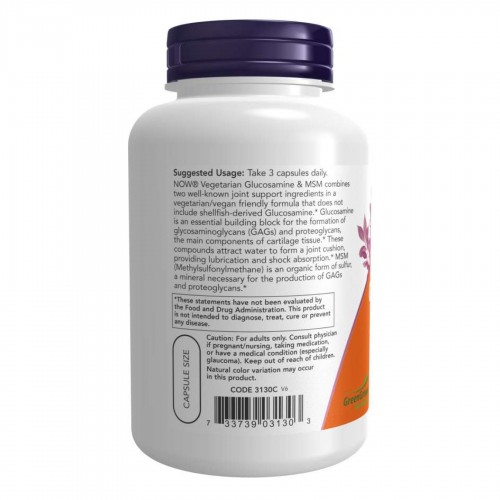 Veg Glucosamine & MSM 500/500 - 120 vcaps 2022-10-2621 Now Foods Veg Glucosamine & MSM 500/500 - 120 vcaps 2022-10-2621 Now Foods