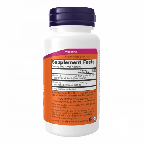 VIT D-3 & K2 1000 IU - 120 vcaps 100-52-9428809-20 Now Foods VIT D-3 & K2 1000 IU - 120 vcaps 100-52-9428809-20 Now Foods