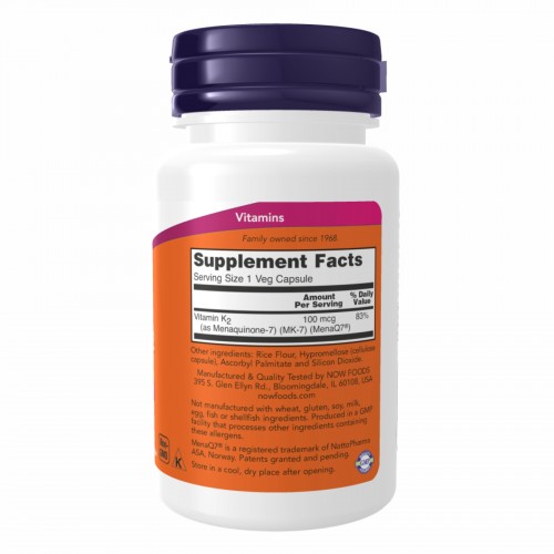 Vitamin K-2 (MK7) 100 mcg - 120 vcaps 2022-10-2061 Now Foods Vitamin K-2 (MK7) 100 mcg - 120 vcaps 2022-10-2061 Now Foods
