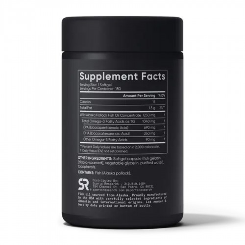 Omega-3 Fish Oil Alaska 1250mg - 180 softgels 2023-10-4008 Sport Research Omega-3 Fish Oil Alaska 1250mg - 180 softgels 2023-10-4008 Sport Research