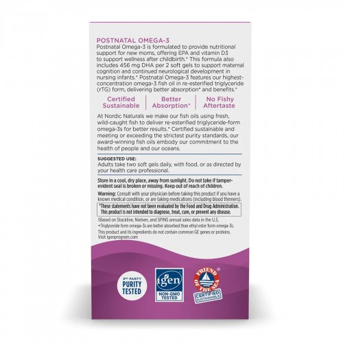 Postnatal Omega-3 - 60 softgels 2023-10-5966 Nordic Naturals Postnatal Omega-3 - 60 softgels 2023-10-5966 Nordic Naturals
