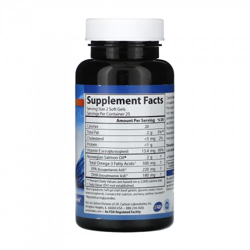 Salmon Oil - 50 softgels 2023-10-4559 Carlson Laboratories Salmon Oil - 50 softgels 2023-10-4559 Carlson Laboratories