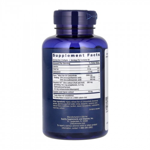 Super Omega-3 EPA/DHA Fish Oil Sesame Lignans & Olive Extract - 120 softgels 2022-10-1936 Life Extension Super Omega-3 EPA/DHA Fish Oil Sesame Lignans & Olive Extract - 120 softgels 2022-10-1936 Life Extension