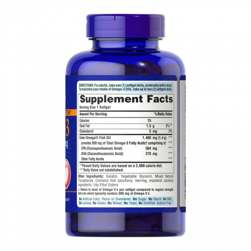 Triple Strength Omega-3 Fish Oil 1400 mg (950 mg Active Omega-3) - 120 softgels 2023-10-4594 Puritans Pride Triple Strength Omega-3 Fish Oil 1400 mg (950 mg Active Omega-3) - 120 softgels 2023-10-4594 Puritans Pride