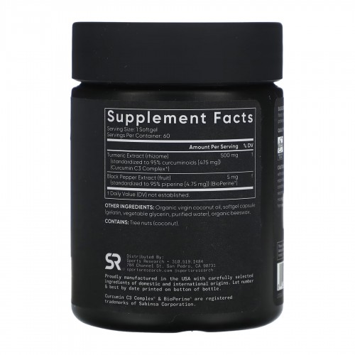 Turmeric Curcumin C3 Complex 500mg - 60 softgels 2023-10-3440 Sport Research Turmeric Curcumin C3 Complex 500mg - 60 softgels 2023-10-3440 Sport Research