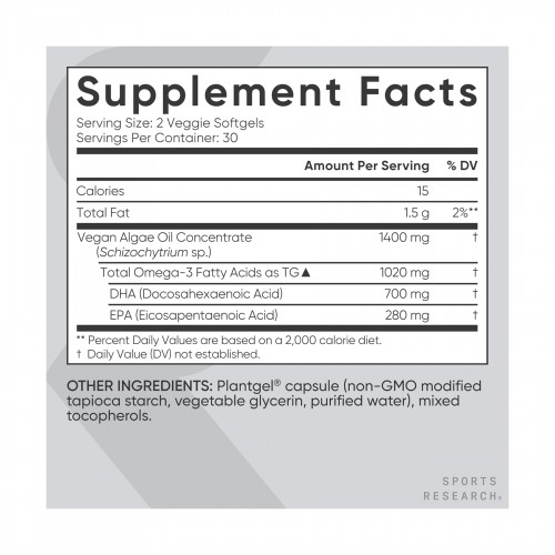 Vegan Omega-3 1400mg - 60 softgels 2023-10-4398 Sport Research Vegan Omega-3 1400mg - 60 softgels 2023-10-4398 Sport Research