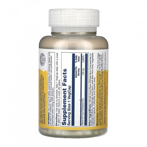 Solaray Vitamin B-6 100mg - 120 vcaps 2023-10-6771 Solaray Vitamin B-6 100mg - 120 vcaps 2023-10-6771