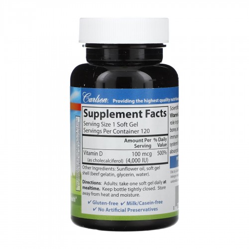 Vitamin D 4000 IU - 120 softgels 2023-10-4557 Carlson Laboratories Vitamin D 4000 IU - 120 softgels 2023-10-4557 Carlson Laboratories