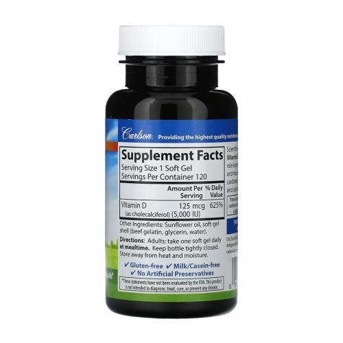 Vitamin D 5000 IU - 120 softgels 2023-10-4556 Carlson Laboratories Vitamin D 5000 IU - 120 softgels 2023-10-4556 Carlson Laboratories