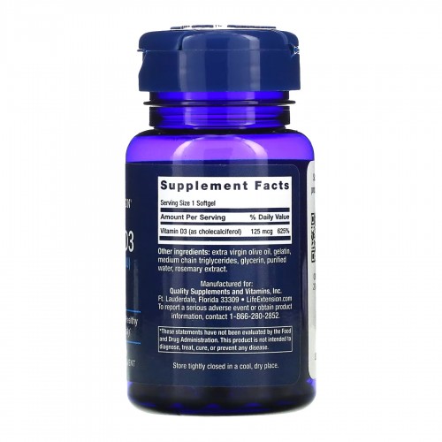 Vitamin D3 125 mcg (5000 IU) - 60 softgels 2022-10-1906 Life Extension Vitamin D3 125 mcg (5000 IU) - 60 softgels 2022-10-1906 Life Extension