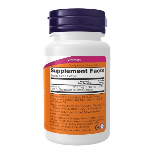 Now Foods Vitamin D3 2500 IU - 180 softgels 2024-11-0608 Now Foods Vitamin D3 2500 IU - 180 softgels 2024-11-0608