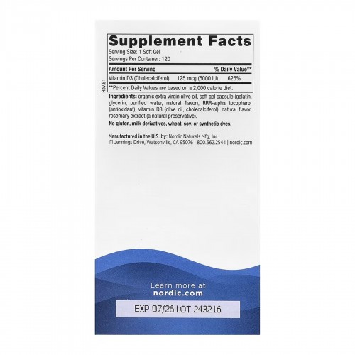 Vitamin D3 5000 - 120 mini softgels 2023-10-7855 Nordic Naturals Vitamin D3 5000 - 120 mini softgels 2023-10-7855 Nordic Naturals