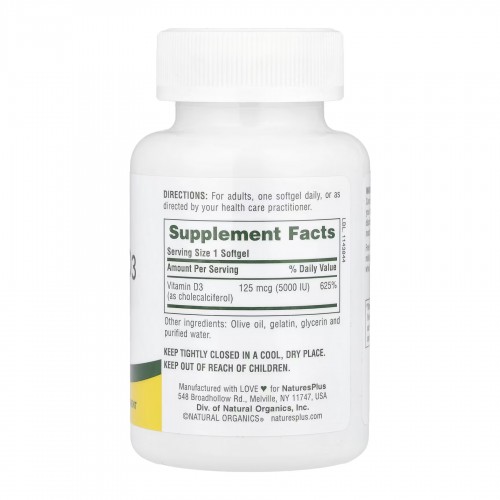 Vitamin D3 5000 IU - 60 softgels 2023-10-3225 Nature's Plus Vitamin D3 5000 IU - 60 softgels 2023-10-3225 Nature's Plus