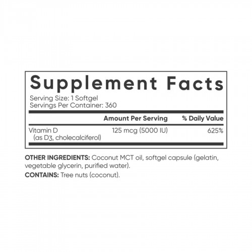 Vitamin D3 5000IU - 360 softgels 2023-10-4401 Sport Research Vitamin D3 5000IU - 360 softgels 2023-10-4401 Sport Research