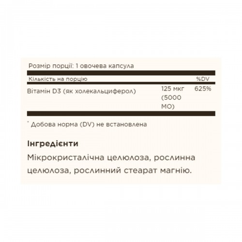 Vitamin D3 (Cholecalciferol) 125 mcg (5,000 IU) - 60 vcaps 100-78-7449561-20 Solgar Vitamin D3 (Cholecalciferol) 125 mcg (5,000 IU) - 60 vcaps 100-78-7449561-20 Solgar