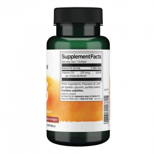 Vitamin D3 Highest Potency 5,000 IU (125 mcg) - 250 sgels 100-94-7468031-20 Swanson Vitamin D3 Highest Potency 5,000 IU (125 mcg) - 250 sgels 100-94-7468031-20 Swanson