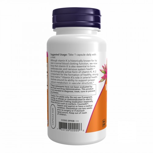 Vitamin K-2 100mcg - 100 vcaps 2022-10-0460 Now Foods Vitamin K-2 100mcg - 100 vcaps 2022-10-0460 Now Foods