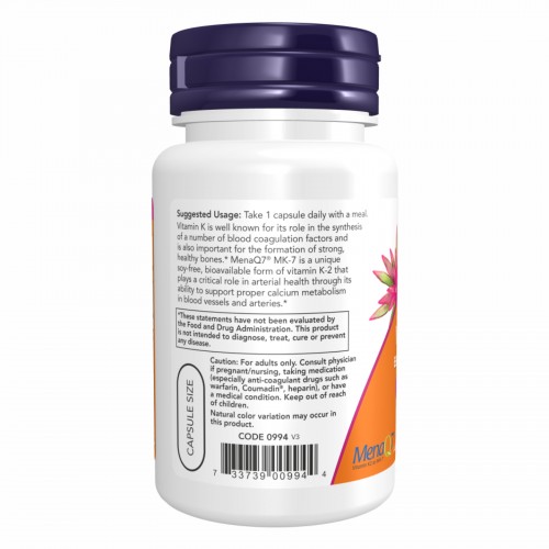 Vitamin K2 (MK-7) 300mcg - 60 vcaps 2022-10-1700 Now Foods Vitamin K2 (MK-7) 300mcg - 60 vcaps 2022-10-1700 Now Foods
