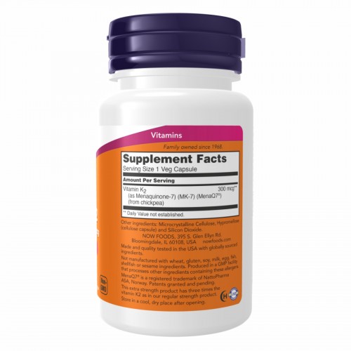 Vitamin K2 (MK-7) 300mcg - 60 vcaps 2022-10-1700 Now Foods Vitamin K2 (MK-7) 300mcg - 60 vcaps 2022-10-1700 Now Foods
