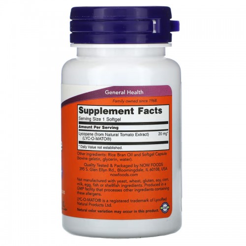 NOW Lycopene 20 mg, 50 капсул CN11372 NOW NOW Lycopene 20 mg, 50 капсул CN11372 NOW