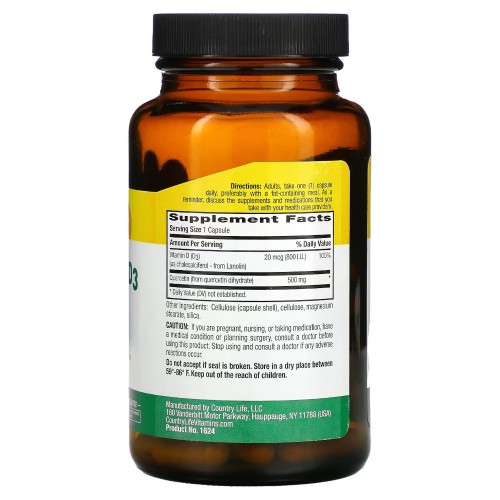Натуральная добавка Country Life Quercetin + D3, 90 вегакапсул CN10488 Country Life Натуральная добавка Country Life Quercetin + D3, 90 вегакапсул CN10488 Country Life