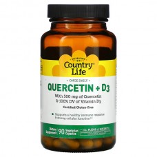 Натуральная добавка Country Life Quercetin + D3, 90 вегакапсул Натуральная добавка Country Life Quercetin + D3, 90 вегакапсул