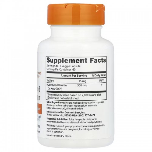 Doctor's Best Hydrolyzed Keratin 500 mg, 60 вегакапсул CN16858 Doctor's Best Hydrolyzed Keratin 500 mg, 60 вегакапсул CN16858