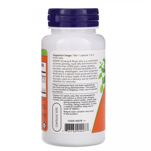 NOW Ginseng & Royal Jelly, 90 вегакапсул CN11004 NOW NOW Ginseng & Royal Jelly, 90 вегакапсул CN11004 NOW