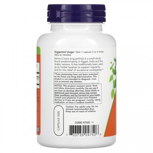 Натуральная добавка NOW Senna 470 mg, 100 вегакапсул CN11644 NOW Натуральная добавка NOW Senna 470 mg, 100 вегакапсул CN11644 NOW