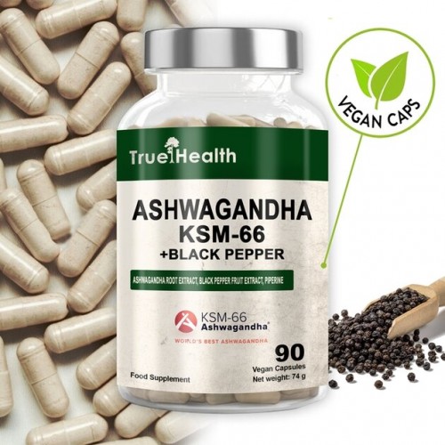 True Health Ashwagandha KSM-66 + Black Piperine, 90 вегакапсул CN16610 True Health True Health Ashwagandha KSM-66 + Black Piperine, 90 вегакапсул CN16610 True Health
