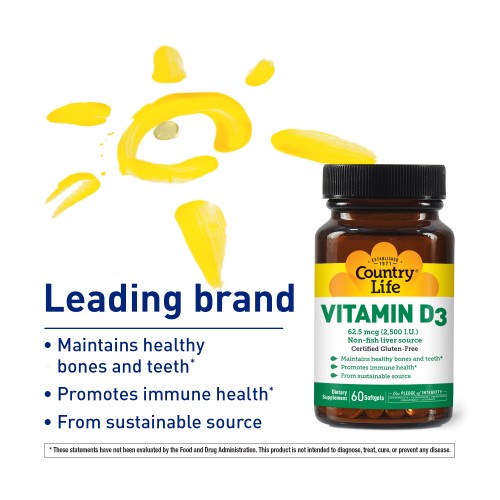 Country Life Vitamin D3 2500 IU, 60 капсул CN10484 Country Life Country Life Vitamin D3 2500 IU, 60 капсул CN10484 Country Life