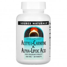 Source Naturals Acetyl L-Carnitine & Alpha Lipoic Acid 650 mg, 60 таблеток Source Naturals Acetyl L-Carnitine & Alpha Lipoic Acid 650 mg, 60 таблеток