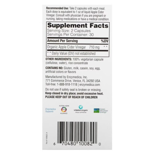 Enzymedica Apple Cider Vinegar, 60 капсул CN15532 Enzymedica Enzymedica Apple Cider Vinegar, 60 капсул CN15532 Enzymedica